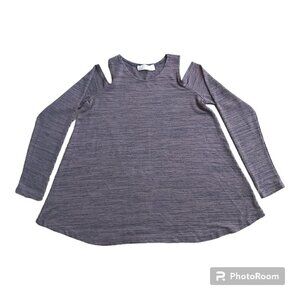 RD Style Charcoal Gray Cold Shoulder Tunic-Long Sleeved, Rayon/Polyester Blend